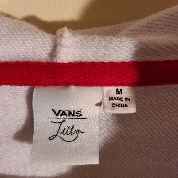 Vans Leila Hoodie Rose Crop Drawstring Checkered Size Medium - Picture 7 of 7